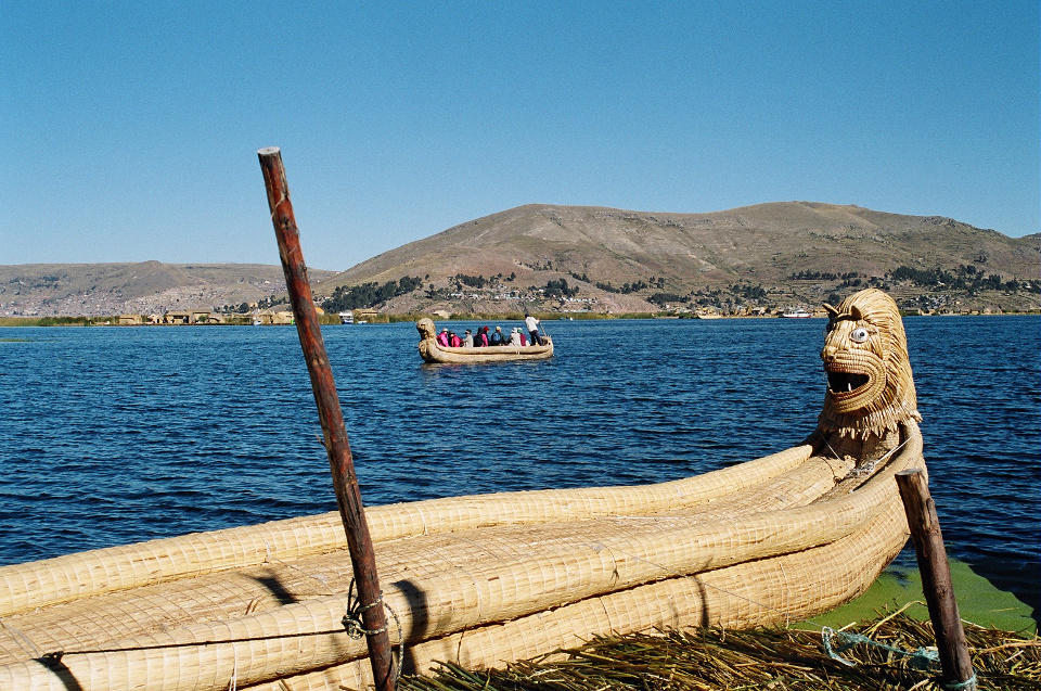 Reed boat on Lake Titicaca, Peru