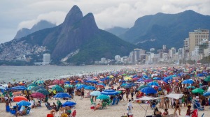 Crowded Ipanema Beach on weekend, Rio de Janeiro (first time in Rio)